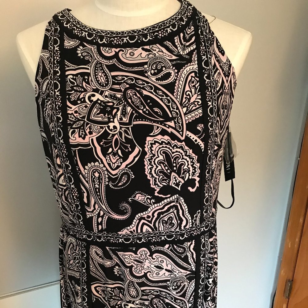 Maxi Dress. Halter. Black and Pink. INC